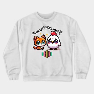 Feline The Chick's Vibes - Kitty and Chicken Crewneck Sweatshirt